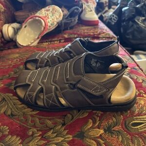 George  Memory Foam Brown Fisherman Sandals Faux Leather Men's 11